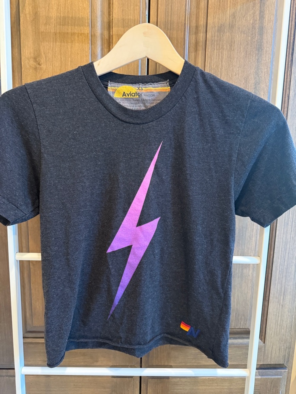 Aviator Nation Tee with Purple Lightning Bolt Graphic